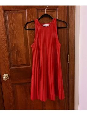 ANTHROPOLOGIE English Factory Red Pleated Knit A-Line Mini Dress NWOT Size S